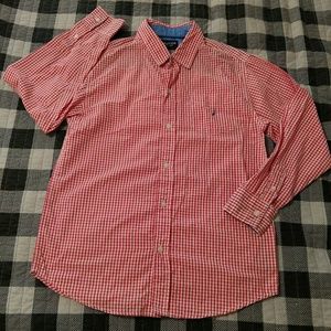 3/$20 Nautica boys L orange checked shirt EUC
